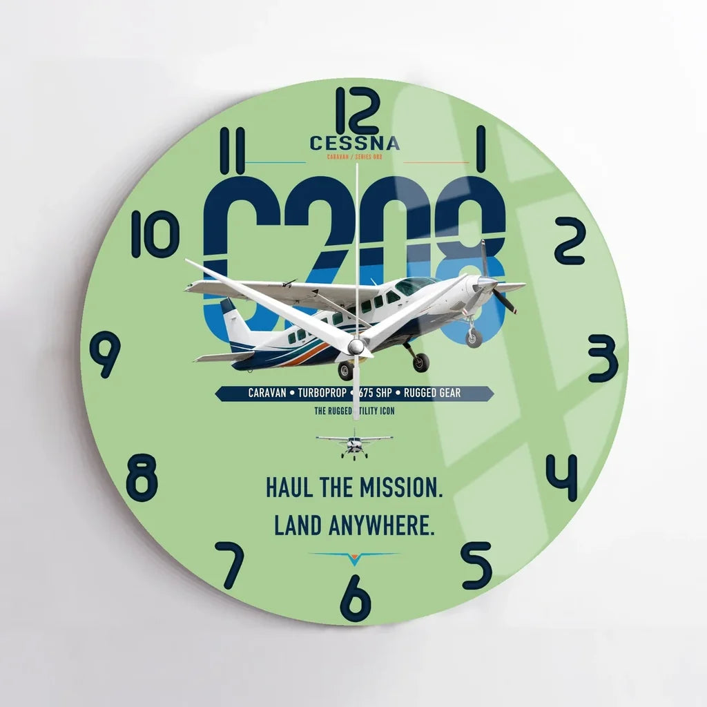 Cessna 208 Caravan design on light green no frame wall clock