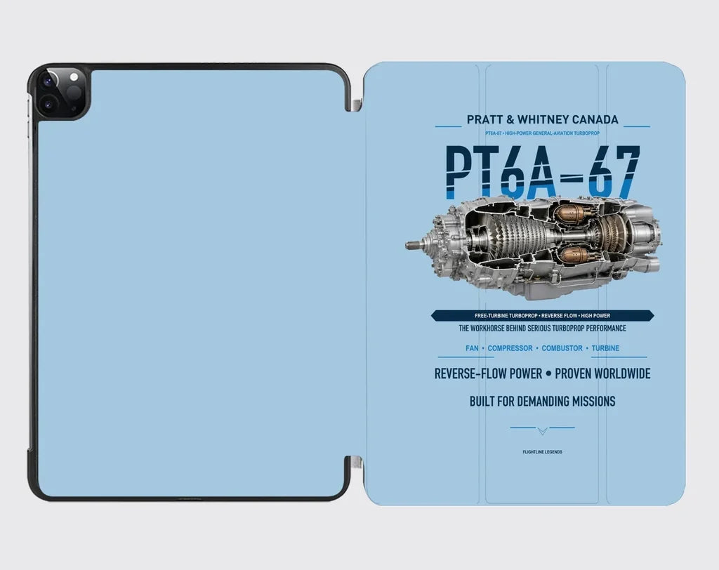 PT6A-67 design on light blue ipad tablet case