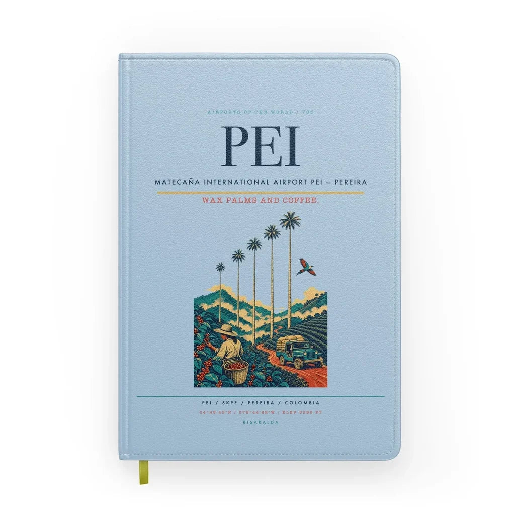 Matecaña International Airport (PEI) design on light blue notebook