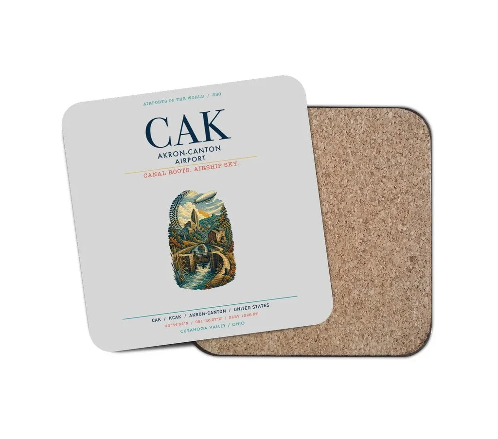 Akron-Canton Airport (CAK) design on light gray 1 piece coaster