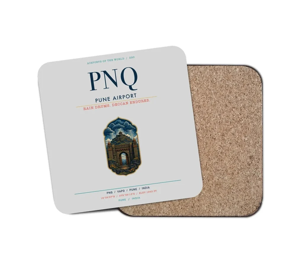 Pune Airport (PNQ) design on light gray 1 piece coaster