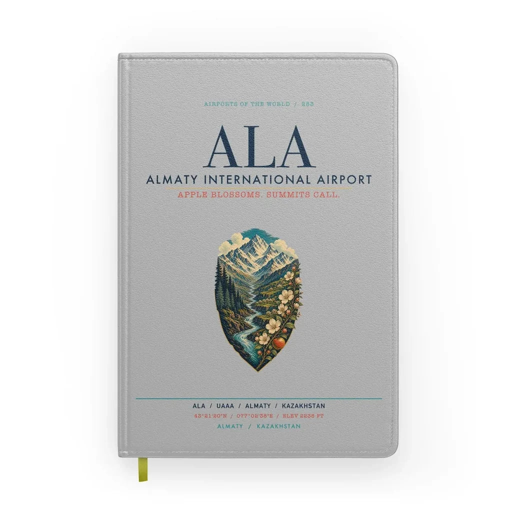Almaty International Airport (ALA) design on light gray notebook