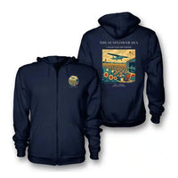 Thumbnail for VINTAGE G4391 - The Sunflower Sea - Premium Zipped Hoodie design on navyblue