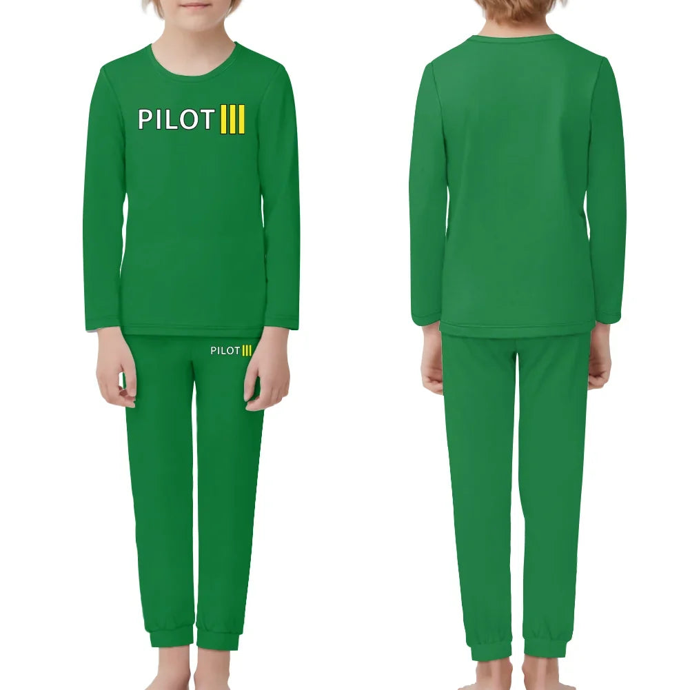 Pilot & Stripes (3 Lines) children pajamas - Green