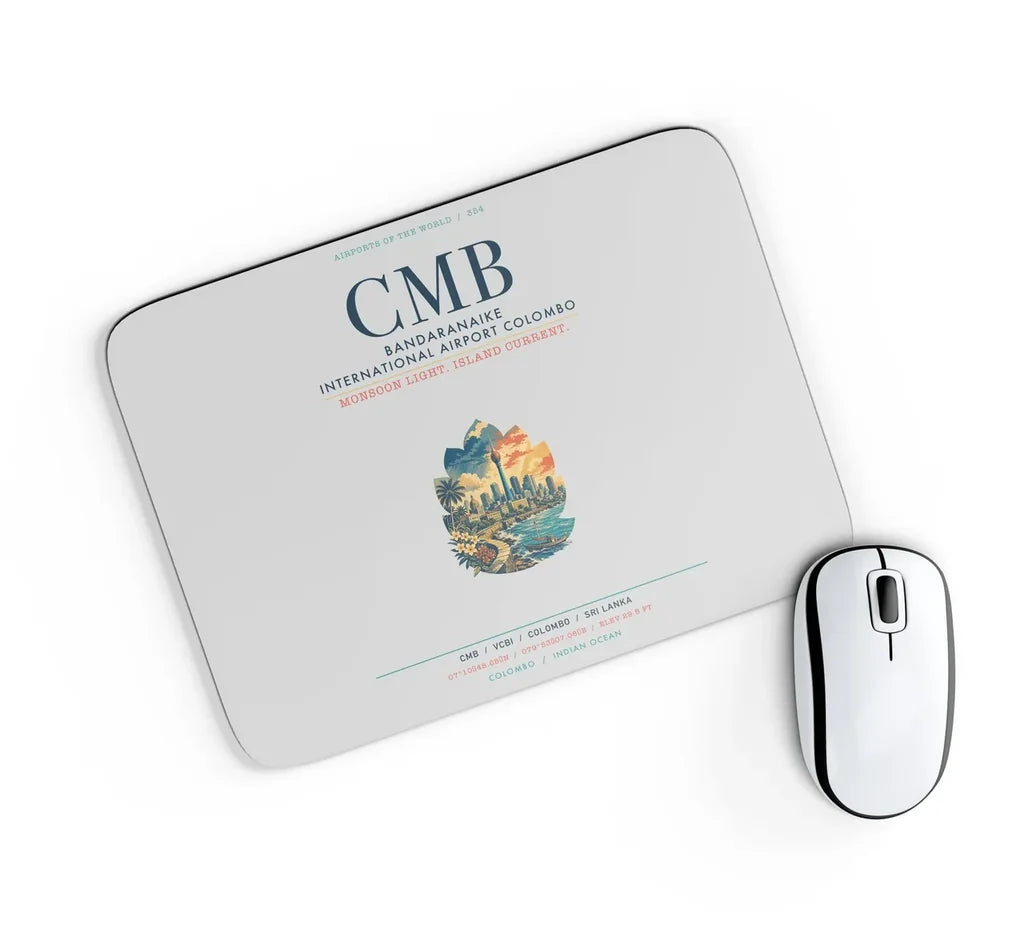 Bandaranaike International Airport Colombo (CMB) design on light gray rectangle mouse pad