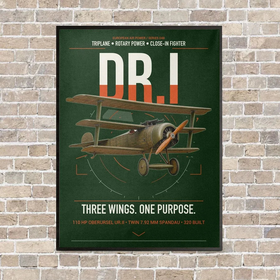 Fokker Dr.I vertical canvas print - framed - dark green background