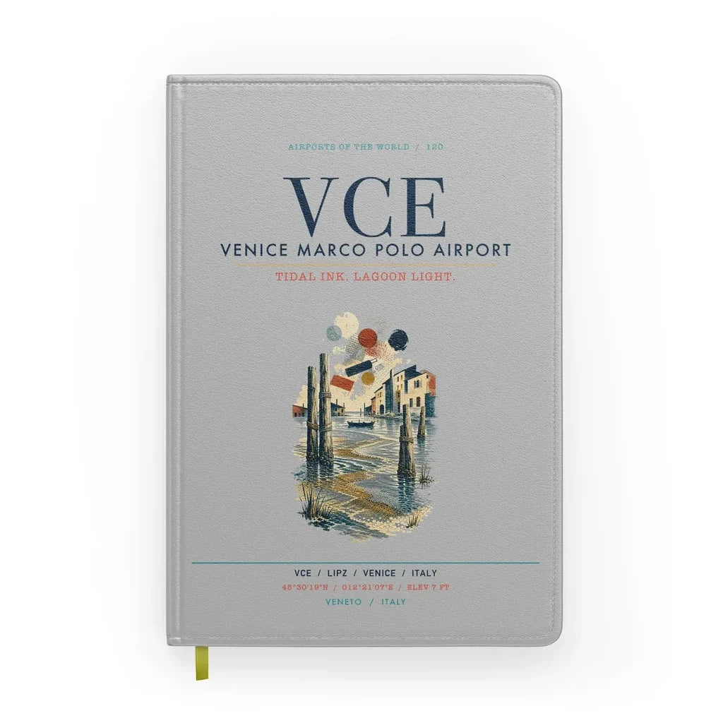 Venice Marco Polo Airport (VCE) design on light gray notebook