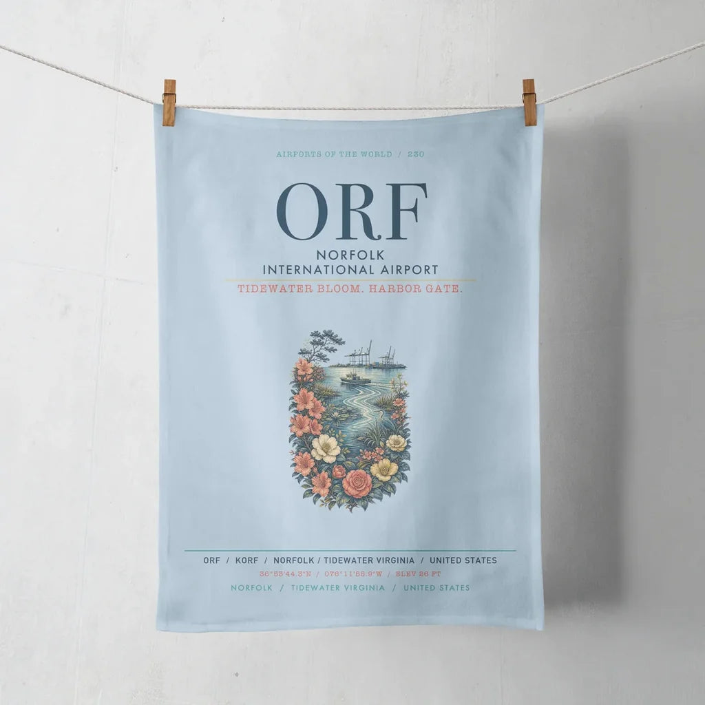 Norfolk International Airport (ORF) design on light blue towel