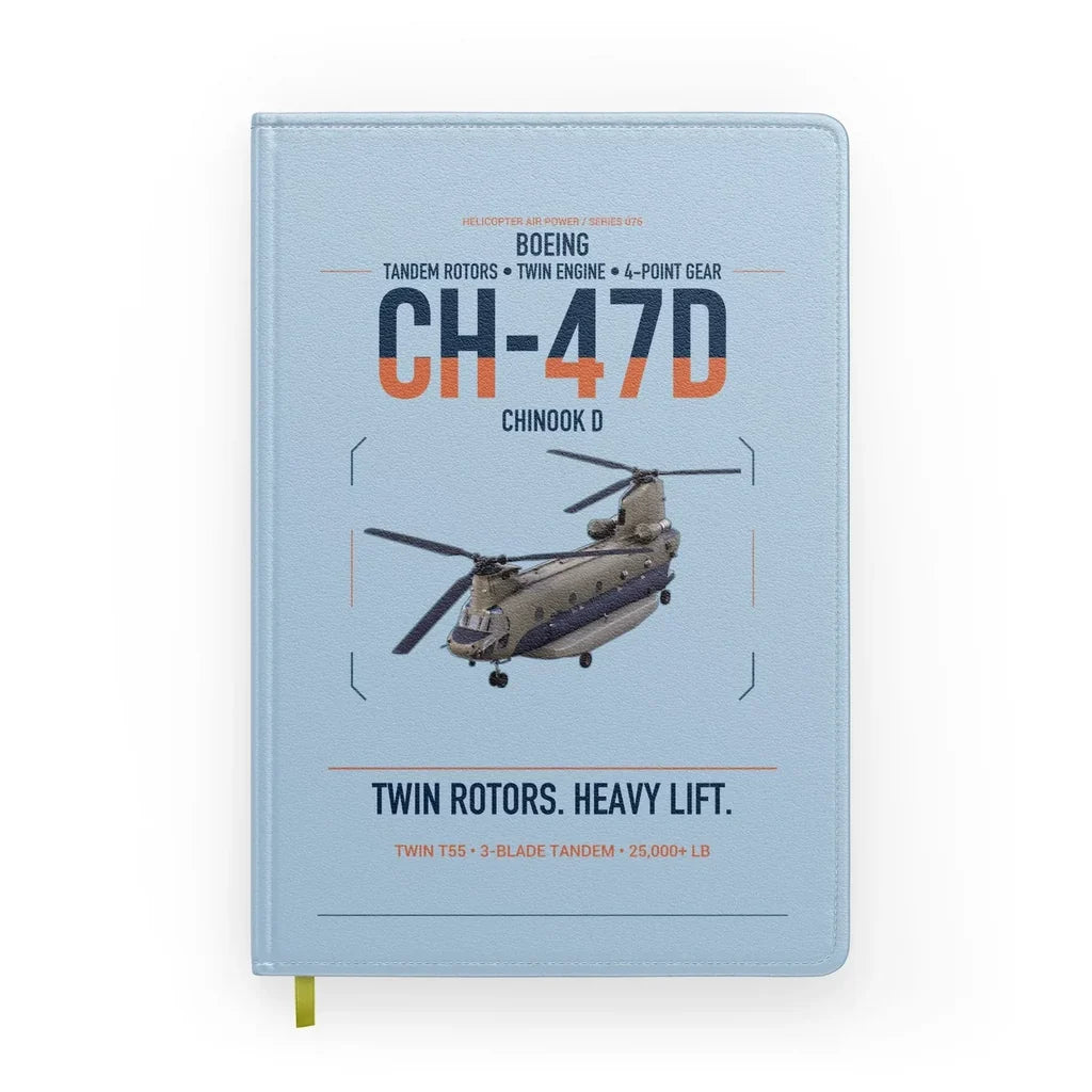 Boeing CH-47D design on light blue notebook