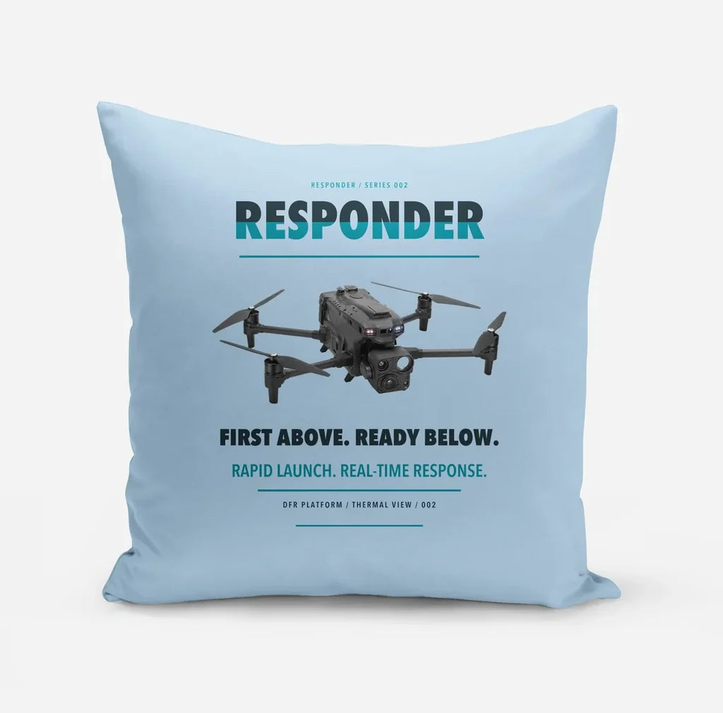 BRINC Responder design on light blue pillow