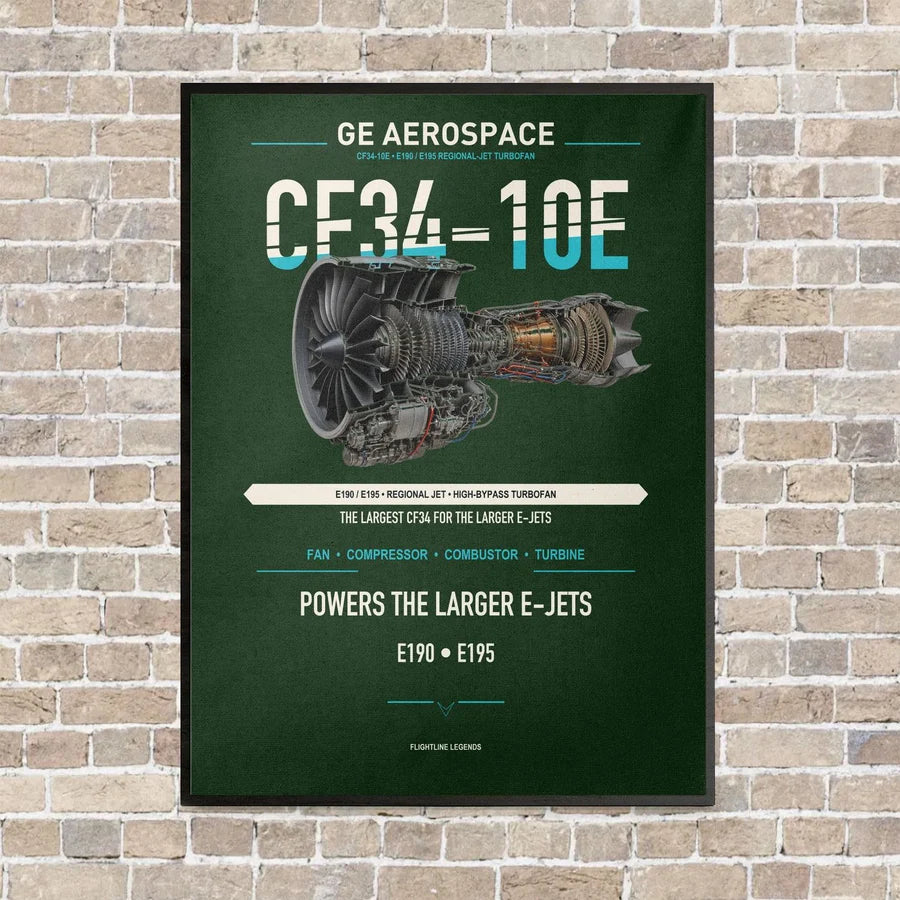 CF34-10E vertical canvas print - framed - dark green background