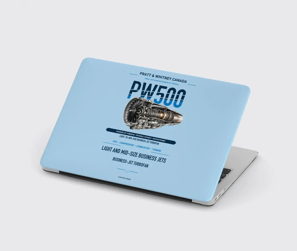 PW500 design on light blue MacBook case