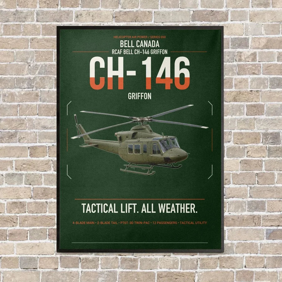 Bell Canada CH-146 Griffon vertical canvas print - framed - dark green background