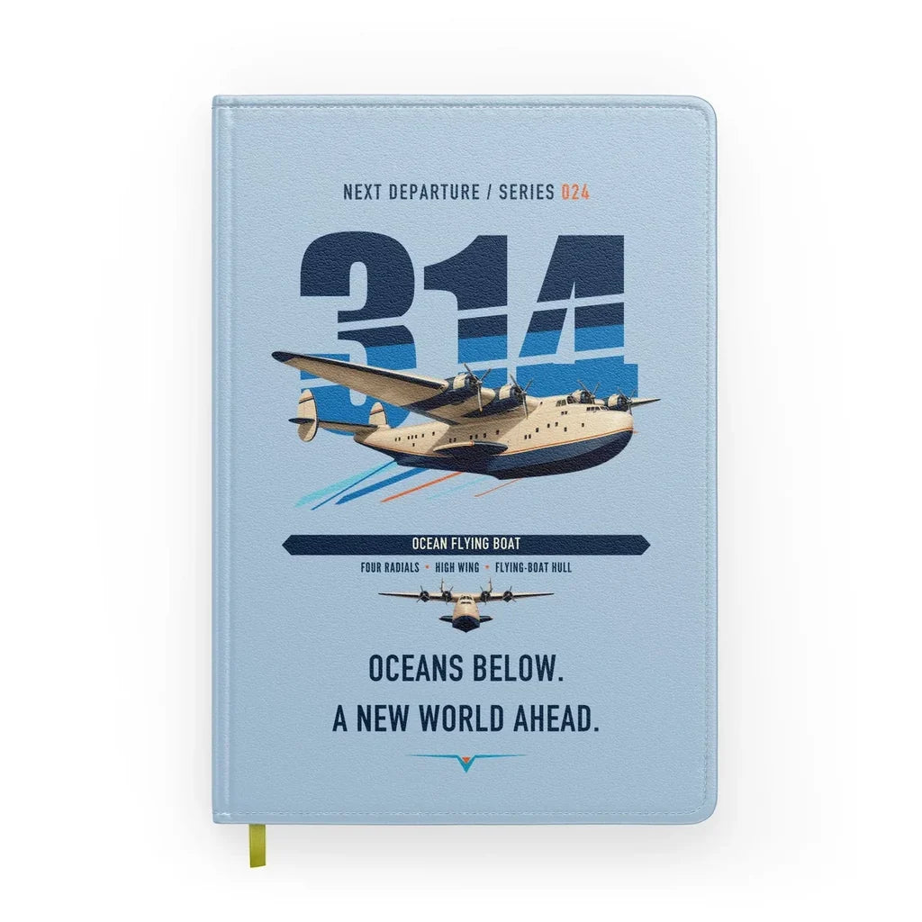Boeing 314 Clipper design on light blue notebook