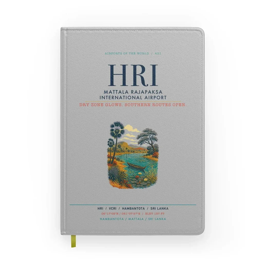 Mattala Rajapaksa International Airport (HRI) design on light gray notebook