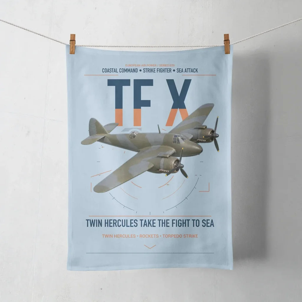 Bristol Beaufighter TF X design on light blue towel