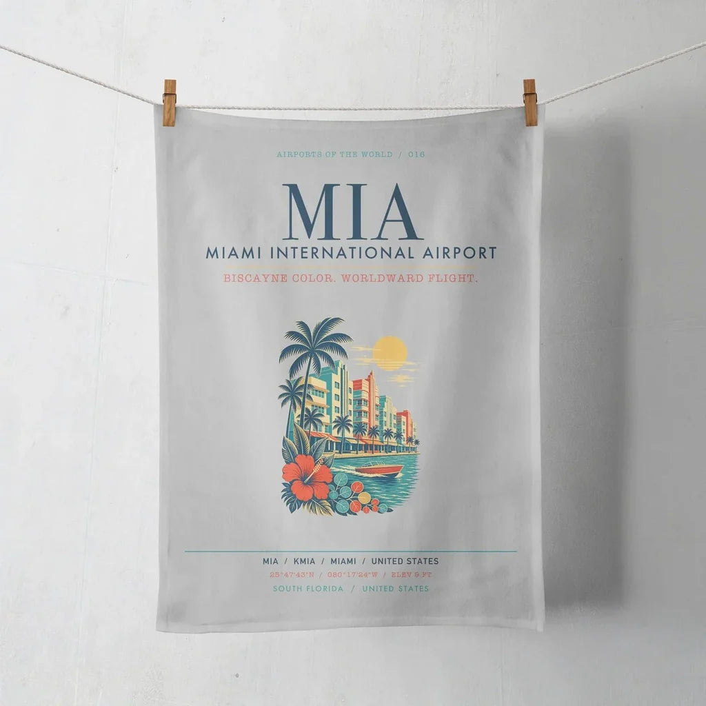 Miami International Airport (MIA) design on light gray towel