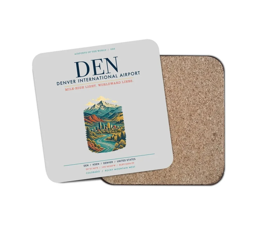 Denver International Airport (DEN) design on light gray 1 piece coaster