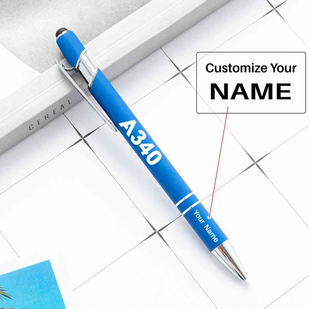Airbus A340 Flat Text touch pen - blue with name