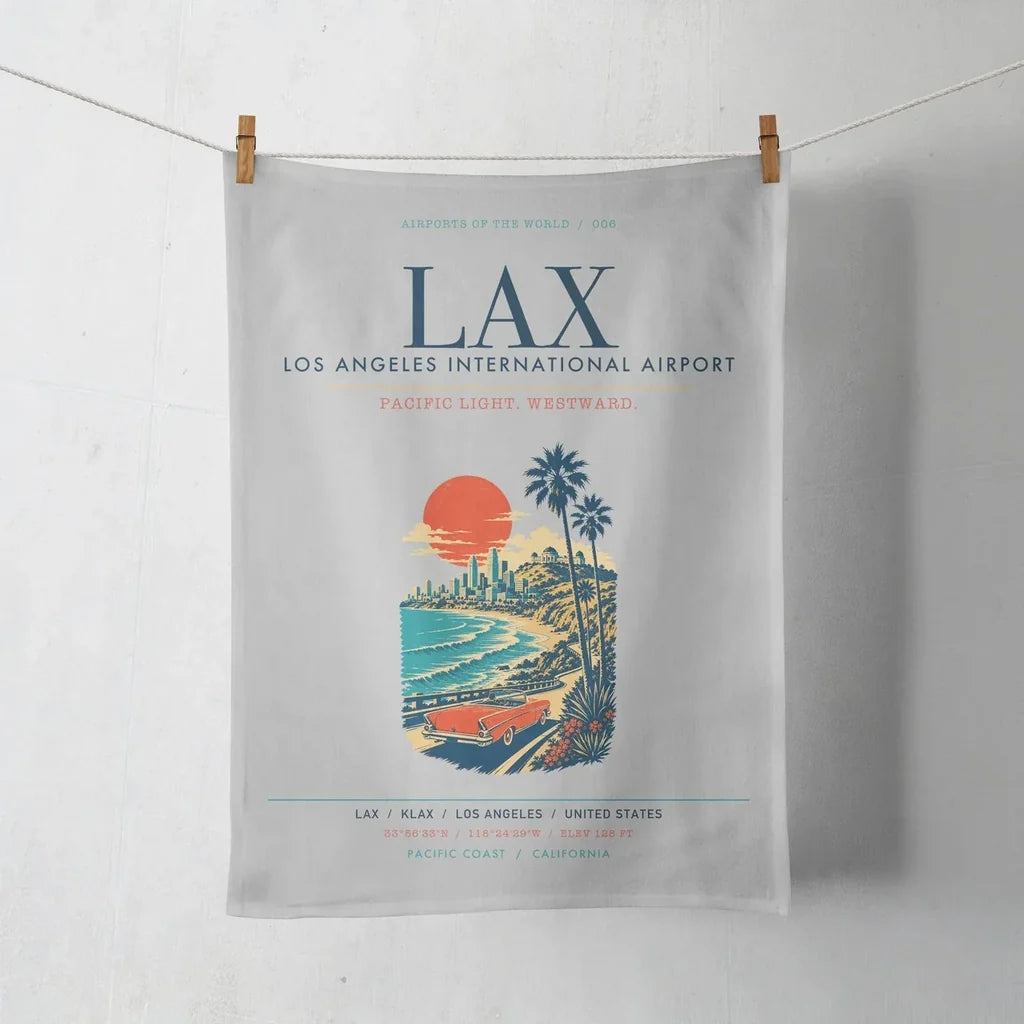 Los Angeles International Airport (LAX) design on light gray towel