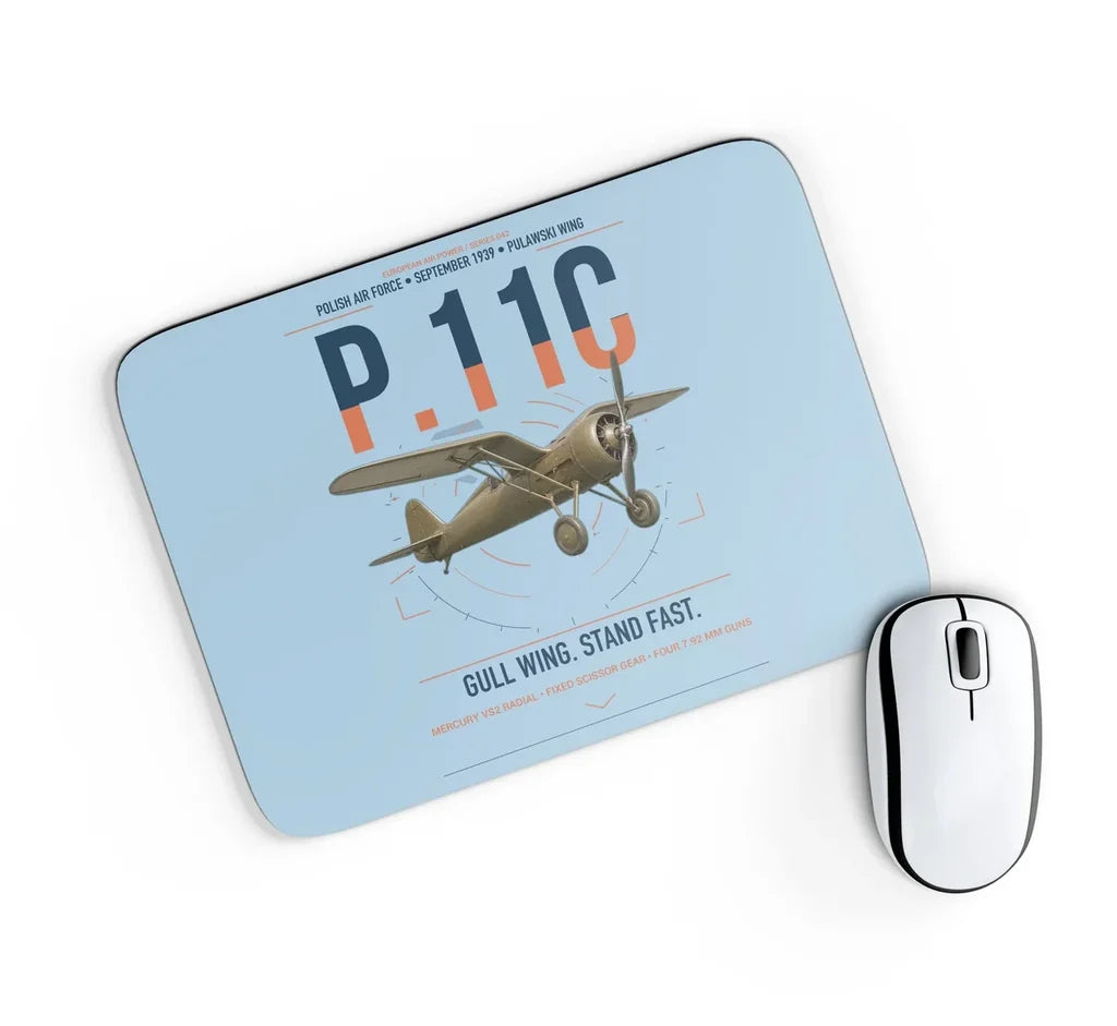 PZL P.11c design on light blue rectangle mouse pad