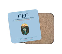 Thumbnail for Spokane International Airport (GEG) design on light blue 1 piece coaster
