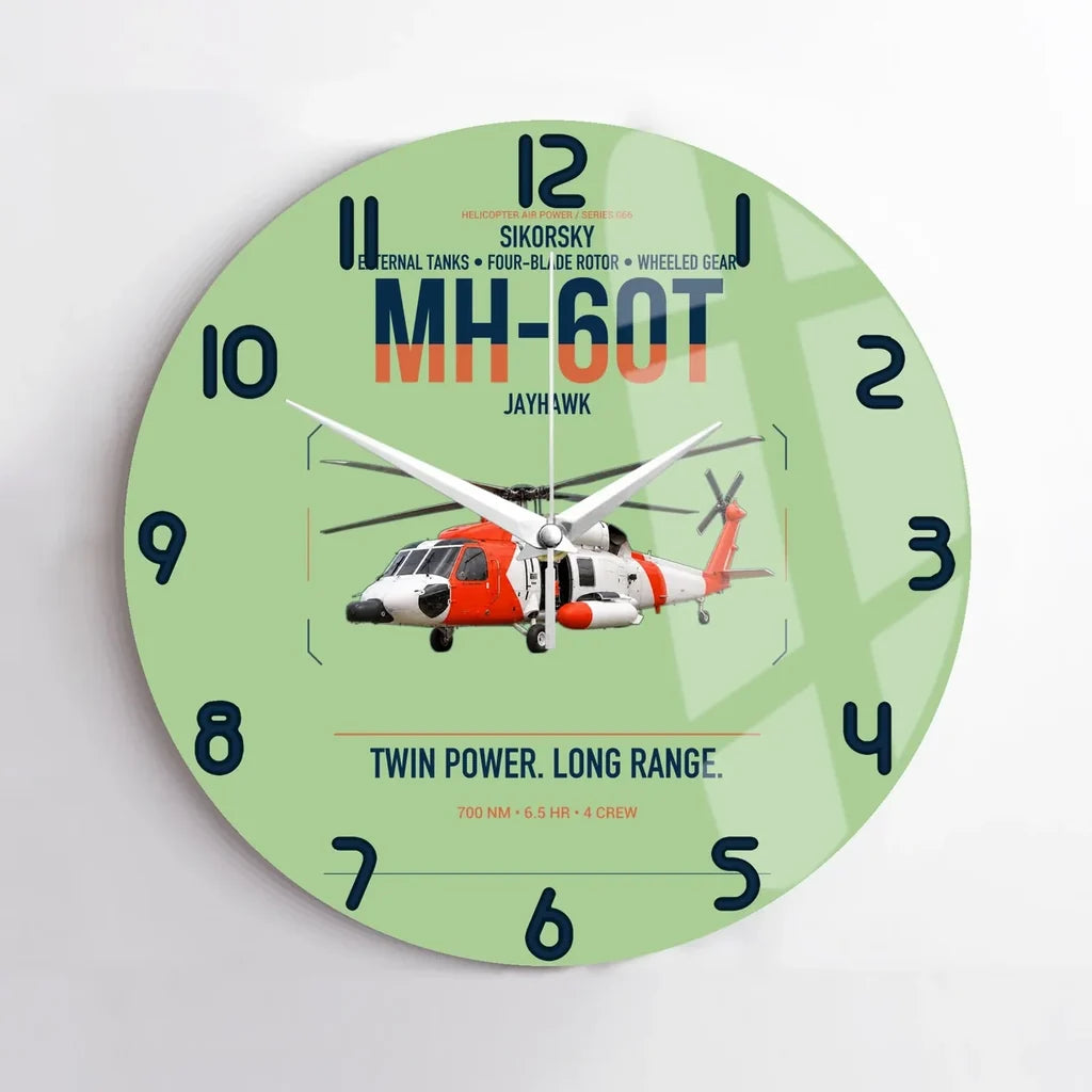 Sikorsky MH-60T Jayhawk design on light green no frame wall clock