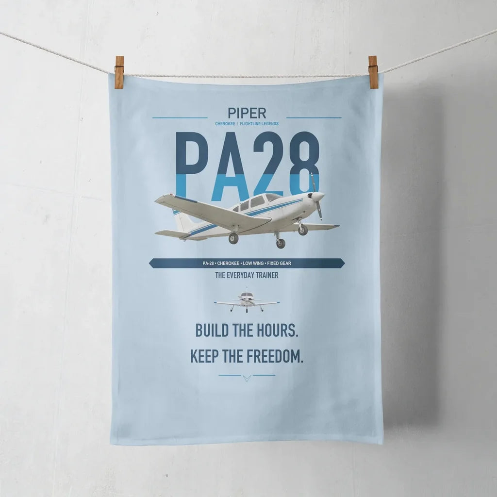 Piper PA-28 Cherokee design on light blue towel