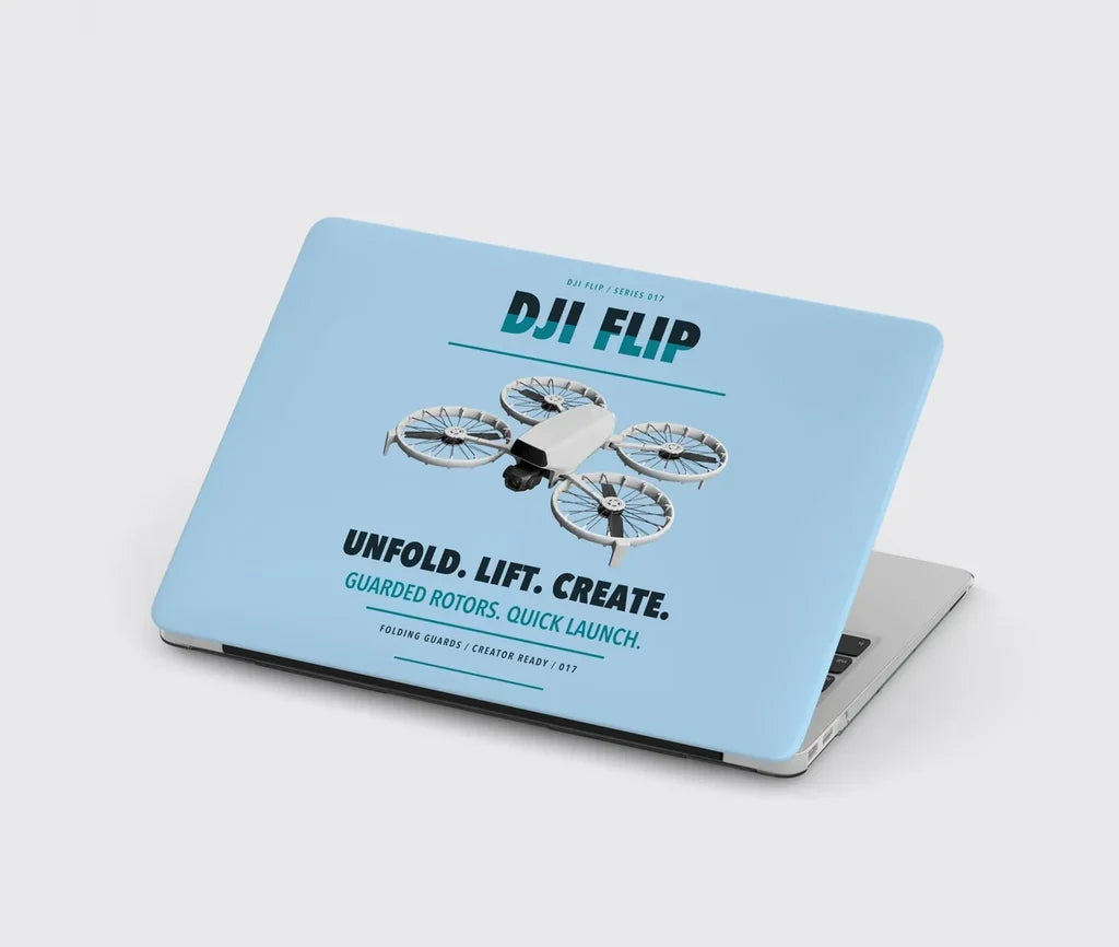 DJI Flip design on light blue MacBook case