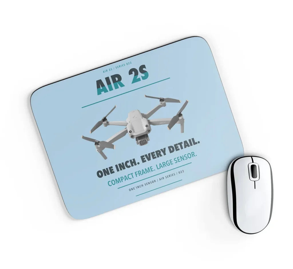 DJI Air 2S design on light blue rectangle mouse pad