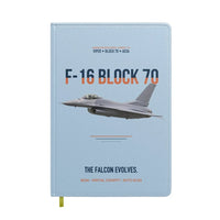 Thumbnail for F-16 Block 70 The Falcon Evolves design on light blue notebook