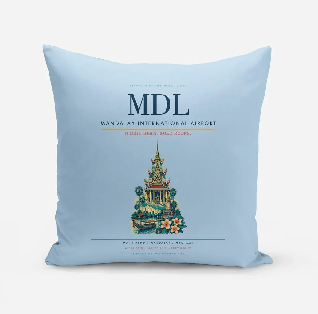 Mandalay International Airport (MDL) design on light blue pillow