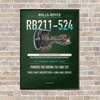 Thumbnail for RB211-524 vertical canvas print - framed - dark green background