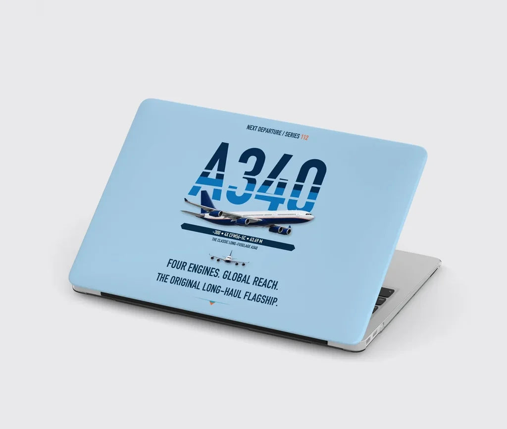 Airbus A340-300 design on light blue MacBook case