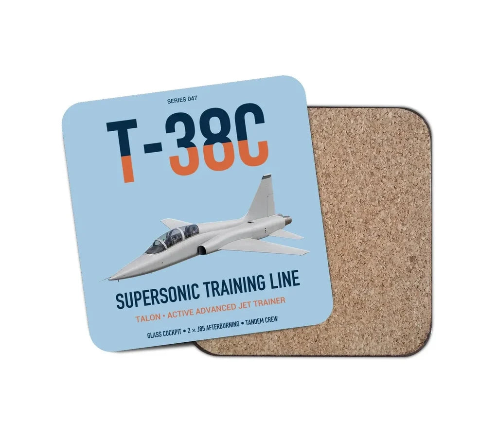T-38C Talon design on light blue 1 piece coaster