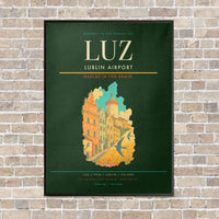 Thumbnail for Lublin Airport LUZ vertical canvas print - framed - dark green background