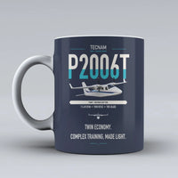 Thumbnail for Tecnam P2006T design on dark blue ceramic mug, double-side print