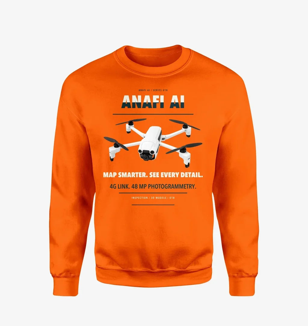 Parrot ANAFI Ai design on orange sweatshirt