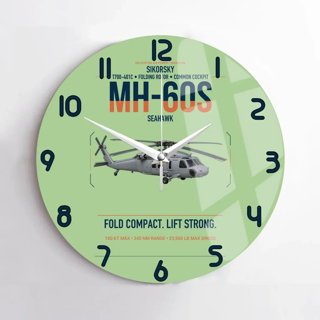 Sikorsky MH-60S Seahawk design on light green no frame wall clock