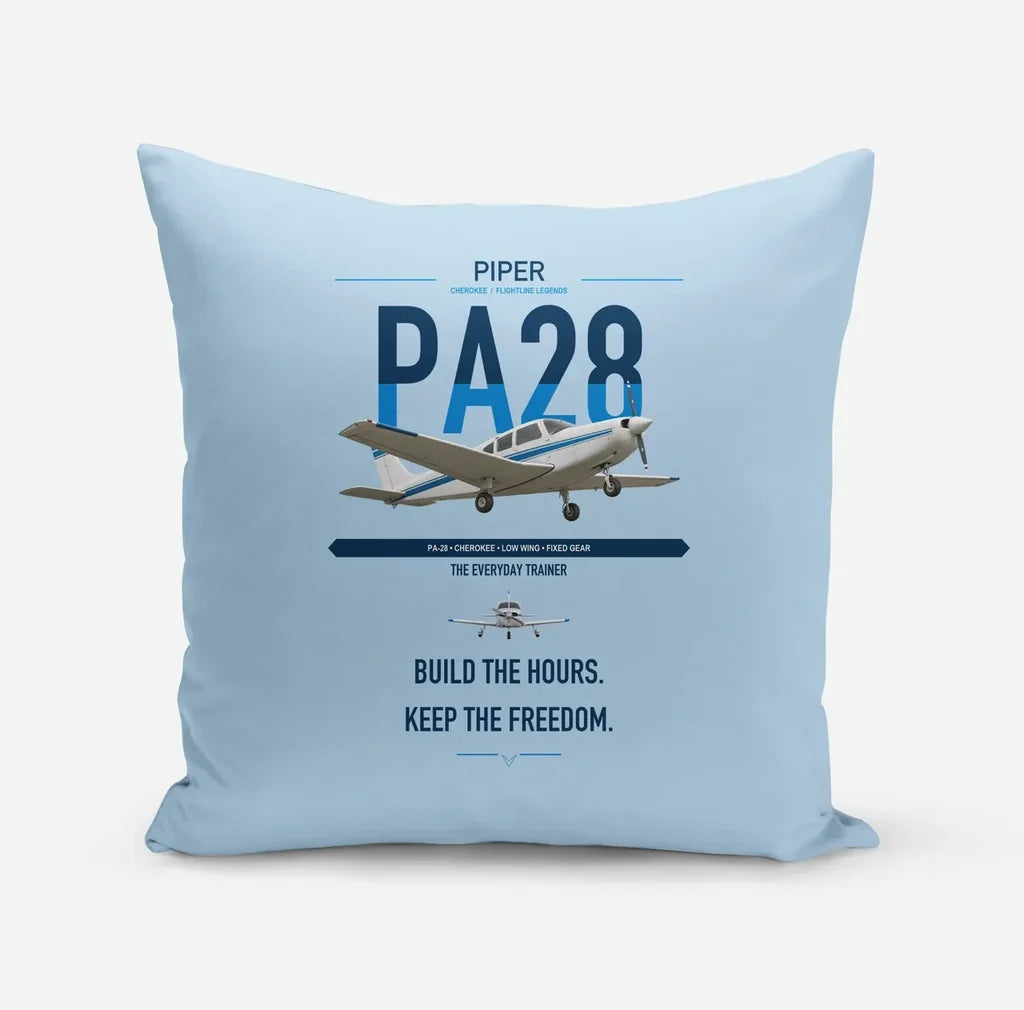Piper PA-28 Cherokee design on light blue pillow