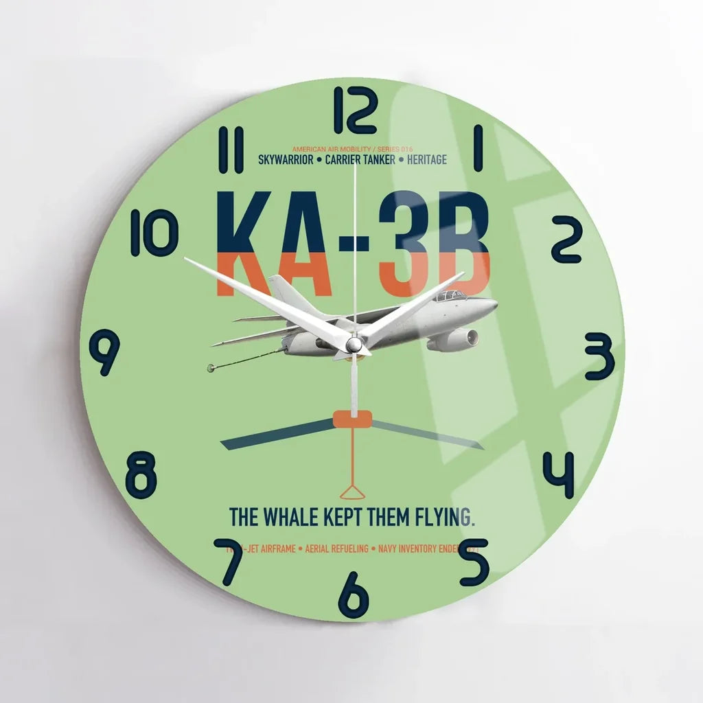 KA-3B Skywarrior design on light green no frame wall clock