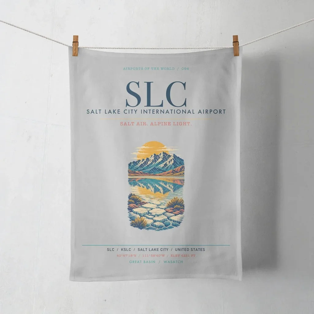 Salt Lake City International Airport (SLC) design on light gray towel