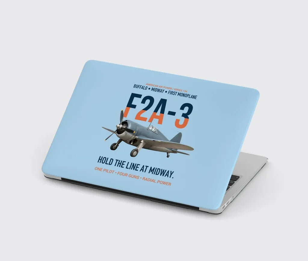 F2A-3 Buffalo Hold the Line at Midway design on light blue MacBook case