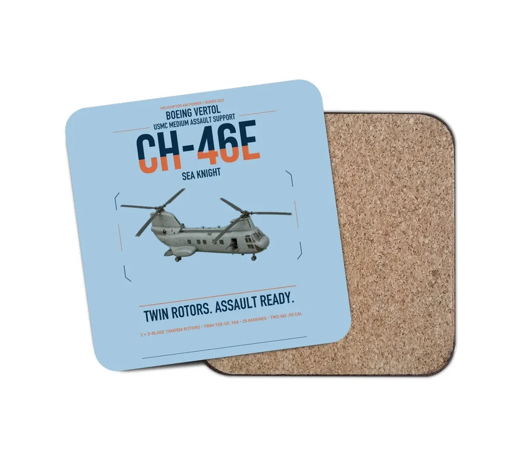 Boeing Vertol CH-46E Sea Knight design on light blue 1 piece coaster