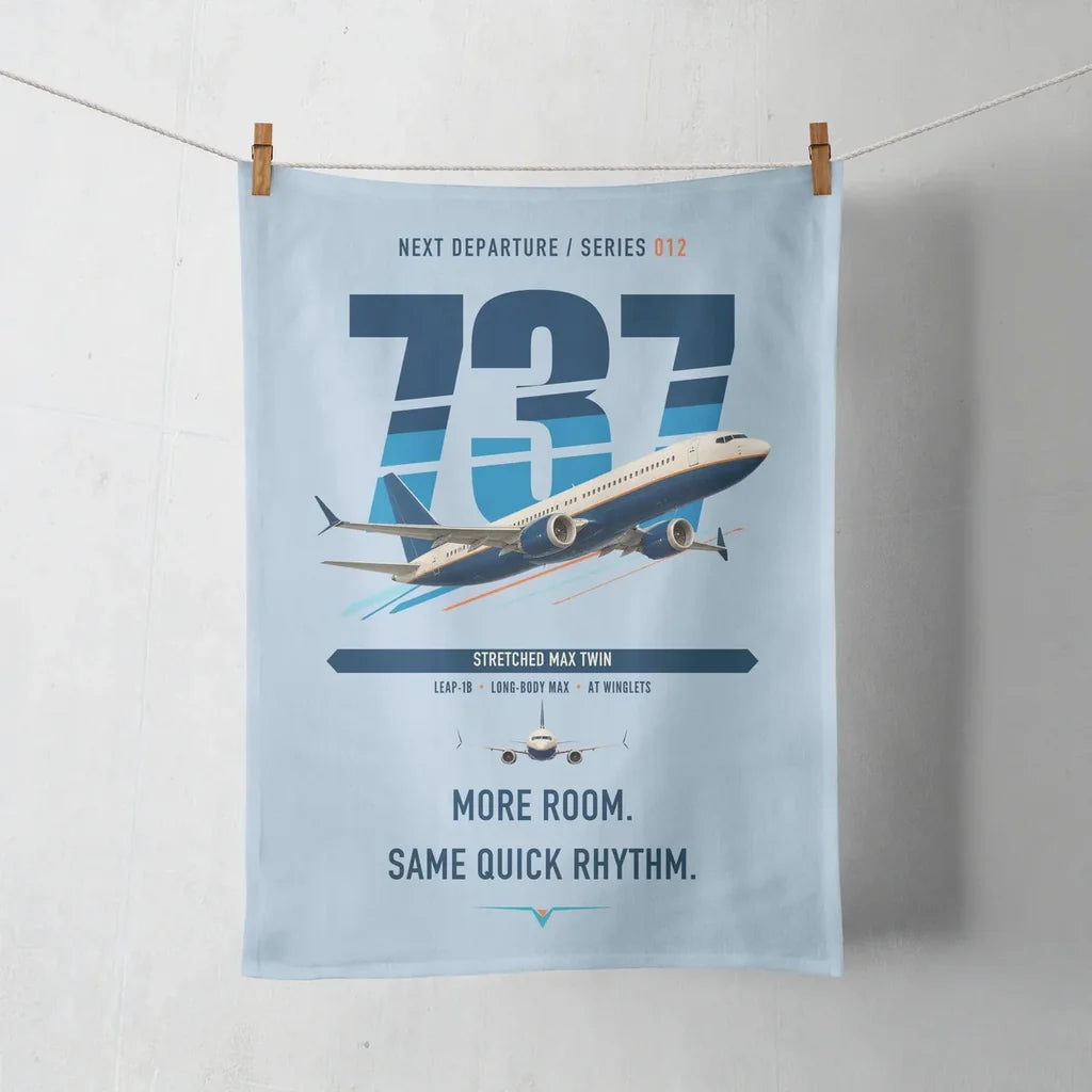 Boeing 737 MAX 9 design on light blue towel