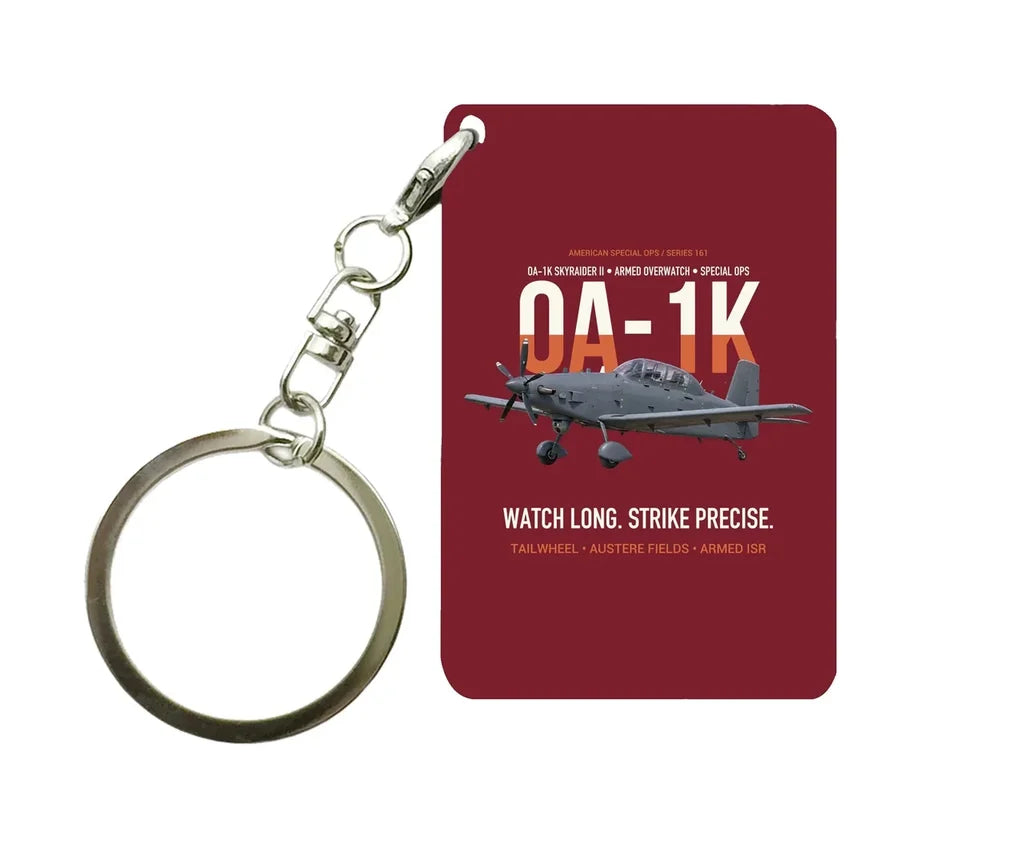OA-1K SKYRAIDER II Key Chain design on dark red key chain