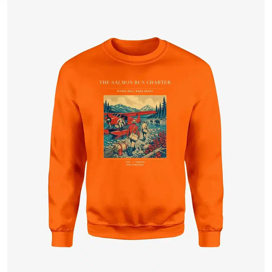 VINTAGE G4289 - The Salmon Run Charter - Designed Sweatshirts design on orange