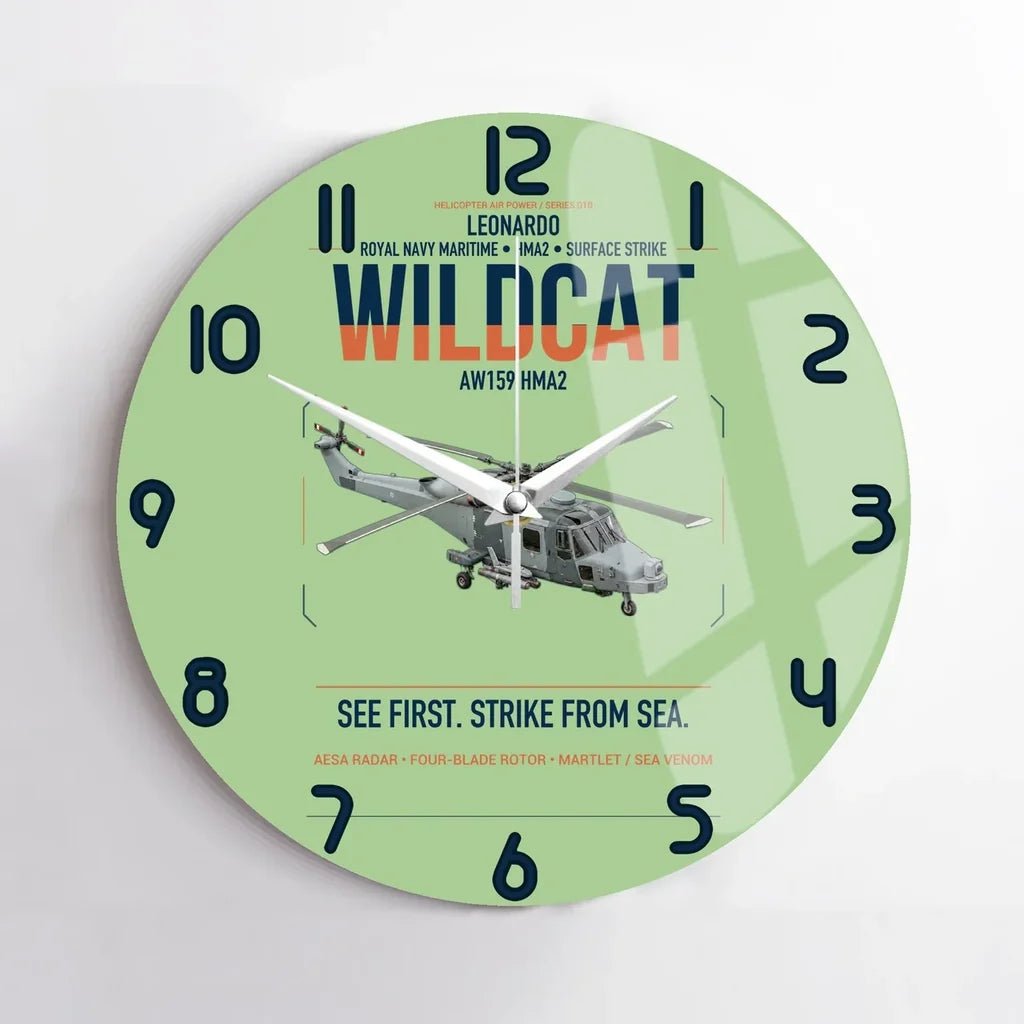 Leonardo AW159 Wildcat HMA2 design on light green no frame wall clock