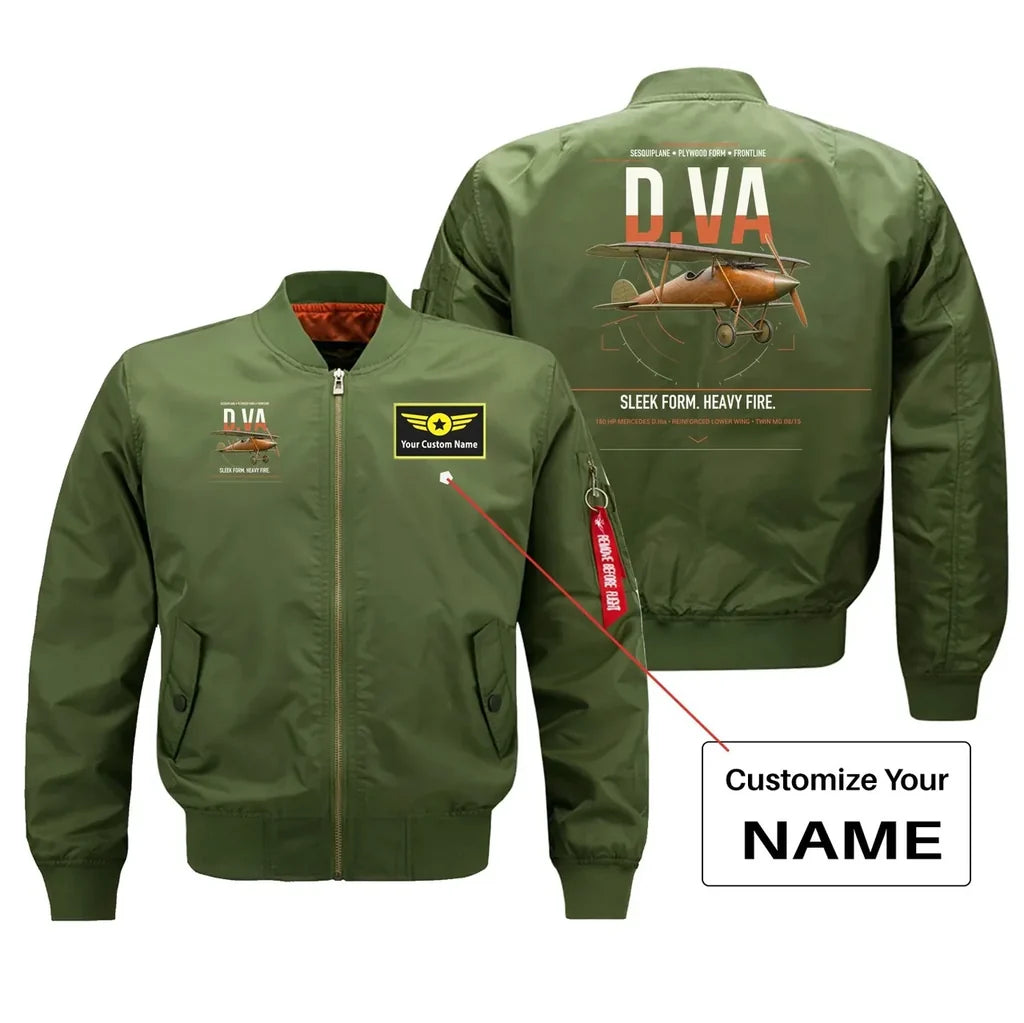 Albatros D.Va design on green+name bomber jacket, double-side print