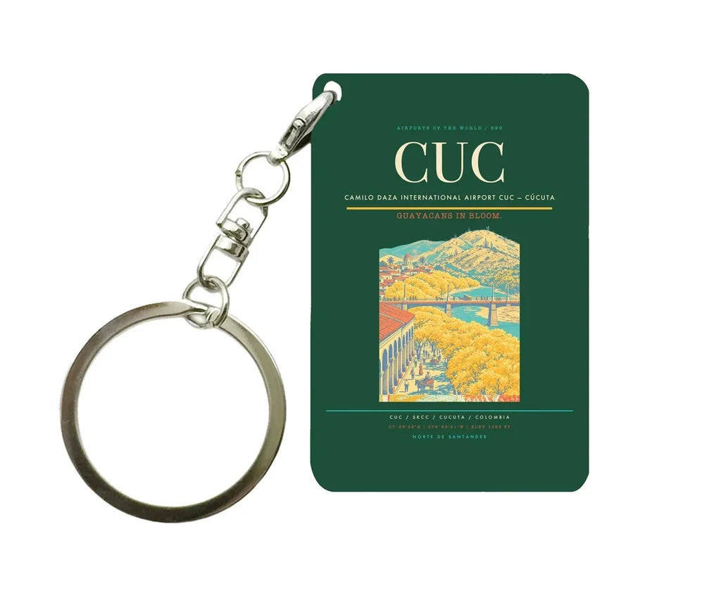 Camilo Daza International Airport (CUC) design on dark green key chain